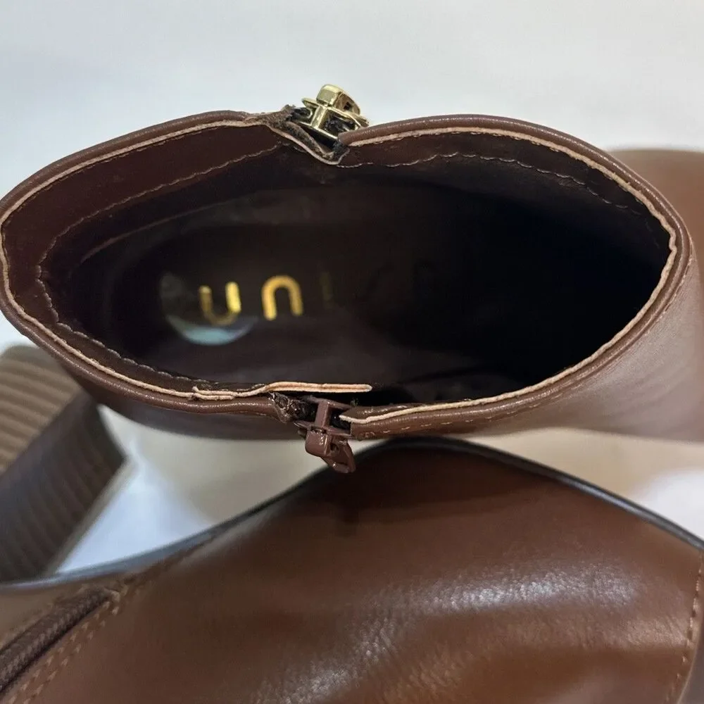 Unisa Women's Ankle Boots 8.5 M Zip Open Peep Toe Cognac